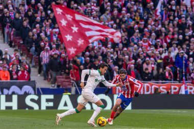 Madrid, İspanya - 15 Aralık 2024: Madrid 'de Atletico de Madrid ile Getafe Fc arasında oynanan lig maçı. Atletico de Madrid oyuncuları. Lig 2024, Lig 2025.