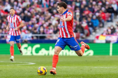 Madrid, İspanya - 15 Aralık 2024: Madrid 'de Atletico de Madrid ile Getafe Fc arasında oynanan lig maçı. Atletico de Madrid oyuncuları. Lig 2024, Lig 2025.