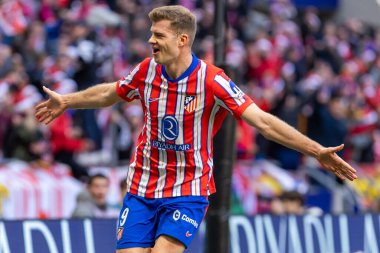 Madrid, İspanya - 15 Aralık 2024: Madrid 'de Atletico de Madrid ile Getafe Fc arasında oynanan lig maçı. Atletico de Madrid oyuncuları. Lig 2024, Lig 2025.