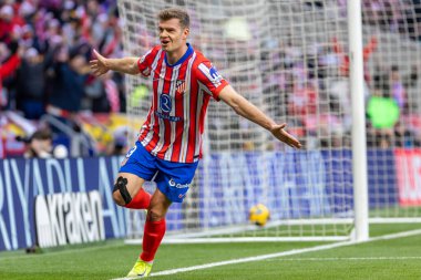 Madrid, İspanya - 15 Aralık 2024: Madrid 'de Atletico de Madrid ile Getafe Fc arasında oynanan lig maçı. Atletico de Madrid oyuncuları. Lig 2024, Lig 2025.
