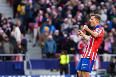 Madrid, İspanya - 15 Aralık 2024: Madrid 'de Atletico de Madrid ile Getafe Fc arasında oynanan lig maçı. Atletico de Madrid oyuncuları. Lig 2024, Lig 2025.