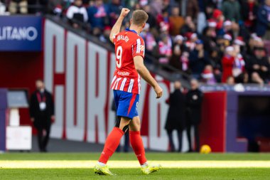 Madrid, İspanya - 15 Aralık 2024: Madrid 'de Atletico de Madrid ile Getafe Fc arasında oynanan lig maçı. Atletico de Madrid oyuncuları. Lig 2024, Lig 2025.