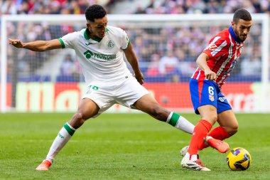Madrid, İspanya - 15 Aralık 2024: Madrid 'de Atletico de Madrid ile Getafe Fc arasında oynanan lig maçı. Atletico de Madrid oyuncuları. Lig 2024, Lig 2025.