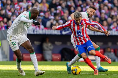 Madrid, İspanya - 15 Aralık 2024: Madrid 'de Atletico de Madrid ile Getafe Fc arasında oynanan lig maçı. Atletico de Madrid oyuncuları. Lig 2024, Lig 2025.