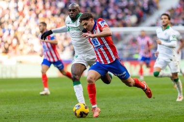 Madrid, İspanya - 15 Aralık 2024: Madrid 'de Atletico de Madrid ile Getafe Fc arasında oynanan lig maçı. Atletico de Madrid oyuncuları. Lig 2024, Lig 2025.
