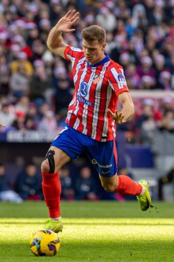 Madrid, İspanya - 15 Aralık 2024: Madrid 'de Atletico de Madrid ile Getafe Fc arasında oynanan lig maçı. Atletico de Madrid oyuncuları. Lig 2024, Lig 2025.
