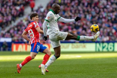 Madrid, İspanya - 15 Aralık 2024: Madrid 'de Atletico de Madrid ile Getafe Fc arasında oynanan lig maçı. Atletico de Madrid oyuncuları. Lig 2024, Lig 2025.