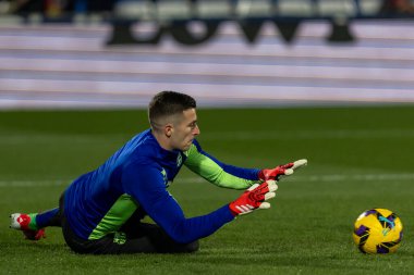 Madrid, İspanya - 18 Ocak 2025: Getafe FC ile Barselona FC arasında oynanan lig maçı. FC Barcelona 'nın oyuncuları. İspanya Süper Kupası Şampiyonu.