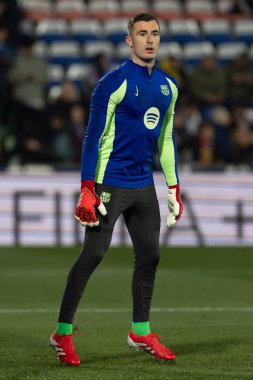 Madrid, İspanya - 18 Ocak 2025: Getafe FC ile Barselona FC arasında oynanan lig maçı. FC Barcelona 'nın oyuncuları. İspanya Süper Kupası Şampiyonu.