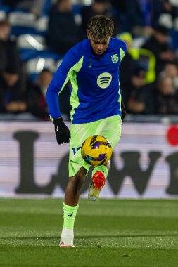 Madrid, İspanya - 18 Ocak 2025: Getafe FC ile Barselona FC arasında oynanan lig maçı. FC Barcelona 'nın oyuncuları. İspanya Süper Kupası Şampiyonu.