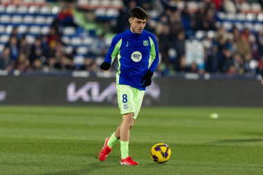 Madrid, İspanya - 18 Ocak 2025: Getafe FC ile Barselona FC arasında oynanan lig maçı. FC Barcelona 'nın oyuncuları. İspanya Süper Kupası Şampiyonu.