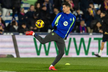 Madrid, İspanya - 18 Ocak 2025: Getafe FC ile Barselona FC arasında oynanan lig maçı. FC Barcelona 'nın oyuncuları. İspanya Süper Kupası Şampiyonu.