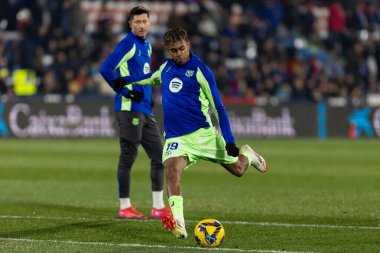 Madrid, İspanya - 18 Ocak 2025: Getafe FC ile Barselona FC arasında oynanan lig maçı. FC Barcelona 'nın oyuncuları. İspanya Süper Kupası Şampiyonu.