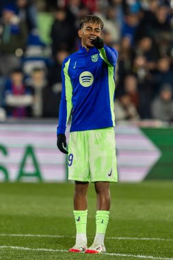 Madrid, İspanya - 18 Ocak 2025: Getafe FC ile Barselona FC arasında oynanan lig maçı. FC Barcelona 'nın oyuncuları. İspanya Süper Kupası Şampiyonu.