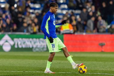 Madrid, İspanya - 18 Ocak 2025: Getafe FC ile Barselona FC arasında oynanan lig maçı. FC Barcelona 'nın oyuncuları. İspanya Süper Kupası Şampiyonu.