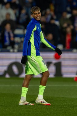 Madrid, İspanya - 18 Ocak 2025: Getafe FC ile Barselona FC arasında oynanan lig maçı. FC Barcelona 'nın oyuncuları. İspanya Süper Kupası Şampiyonu.