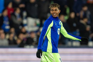 Madrid, İspanya - 18 Ocak 2025: Getafe FC ile Barselona FC arasında oynanan lig maçı. FC Barcelona 'nın oyuncuları. İspanya Süper Kupası Şampiyonu.