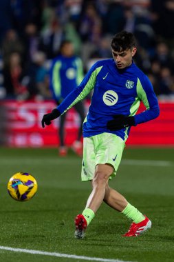 Madrid, İspanya - 18 Ocak 2025: Getafe FC ile Barselona FC arasında oynanan lig maçı. FC Barcelona 'nın oyuncuları. İspanya Süper Kupası Şampiyonu.