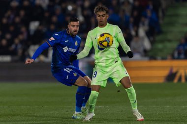 Madrid, İspanya - 18 Ocak 2025: Getafe FC ile Barselona FC arasında oynanan lig maçı. FC Barcelona 'nın oyuncuları. İspanya Süper Kupası Şampiyonu.