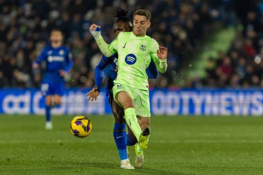 Madrid, İspanya - 18 Ocak 2025: Getafe FC ile Barselona FC arasında oynanan lig maçı. FC Barcelona 'nın oyuncuları. İspanya Süper Kupası Şampiyonu.