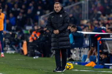 Madrid, İspanya - 18 Ocak 2025: Getafe FC ile Barselona FC arasında oynanan lig maçı. FC Barcelona 'nın oyuncuları. İspanya Süper Kupası Şampiyonu.