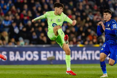 Madrid, İspanya - 18 Ocak 2025: Getafe FC ile Barselona FC arasında oynanan lig maçı. FC Barcelona 'nın oyuncuları. İspanya Süper Kupası Şampiyonu.