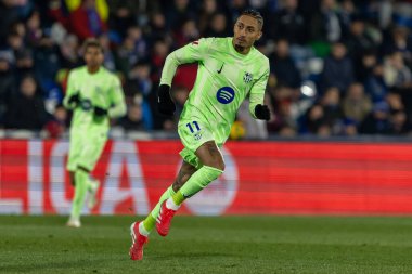 Madrid, İspanya - 18 Ocak 2025: Getafe FC ile Barselona FC arasında oynanan lig maçı. FC Barcelona 'nın oyuncuları. İspanya Süper Kupası Şampiyonu.