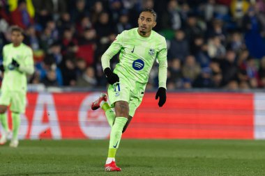 Madrid, İspanya - 18 Ocak 2025: Getafe FC ile Barselona FC arasında oynanan lig maçı. FC Barcelona 'nın oyuncuları. İspanya Süper Kupası Şampiyonu.