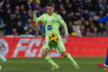 Madrid, İspanya - 18 Ocak 2025: Getafe FC ile Barselona FC arasında oynanan lig maçı. FC Barcelona 'nın oyuncuları. İspanya Süper Kupası Şampiyonu.
