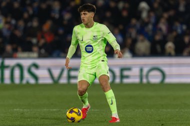 Madrid, İspanya - 18 Ocak 2025: Getafe FC ile Barselona FC arasında oynanan lig maçı. FC Barcelona 'nın oyuncuları. İspanya Süper Kupası Şampiyonu.