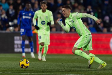 Madrid, İspanya - 18 Ocak 2025: Getafe FC ile Barselona FC arasında oynanan lig maçı. FC Barcelona 'nın oyuncuları. İspanya Süper Kupası Şampiyonu.