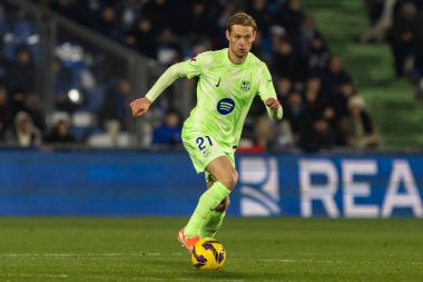 Madrid, İspanya - 18 Ocak 2025: Getafe FC ile Barselona FC arasında oynanan lig maçı. FC Barcelona 'nın oyuncuları. İspanya Süper Kupası Şampiyonu.