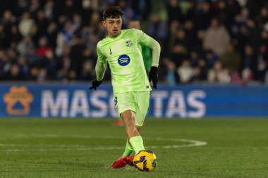 Madrid, İspanya - 18 Ocak 2025: Getafe FC ile Barselona FC arasında oynanan lig maçı. FC Barcelona 'nın oyuncuları. İspanya Süper Kupası Şampiyonu.