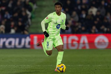 Madrid, İspanya - 18 Ocak 2025: Getafe FC ile Barselona FC arasında oynanan lig maçı. FC Barcelona 'nın oyuncuları. İspanya Süper Kupası Şampiyonu.