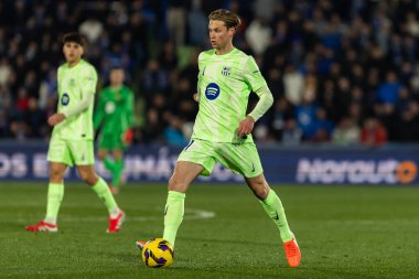 Madrid, İspanya - 18 Ocak 2025: Getafe FC ile Barselona FC arasında oynanan lig maçı. FC Barcelona 'nın oyuncuları. İspanya Süper Kupası Şampiyonu.