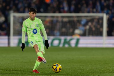 Madrid, İspanya - 18 Ocak 2025: Getafe FC ile Barselona FC arasında oynanan lig maçı. FC Barcelona 'nın oyuncuları. İspanya Süper Kupası Şampiyonu.