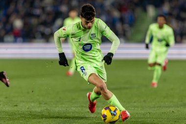 Madrid, İspanya - 18 Ocak 2025: Getafe FC ile Barselona FC arasında oynanan lig maçı. FC Barcelona 'nın oyuncuları. İspanya Süper Kupası Şampiyonu.