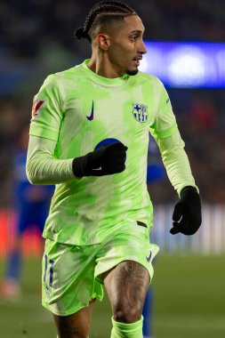 Madrid, İspanya - 18 Ocak 2025: Getafe FC ile Barselona FC arasında oynanan lig maçı. FC Barcelona 'nın oyuncuları. İspanya Süper Kupası Şampiyonu.