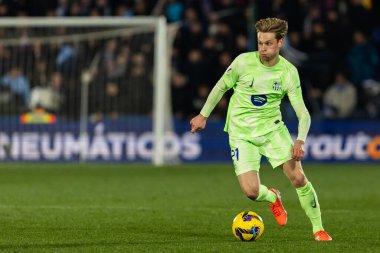 Madrid, İspanya - 18 Ocak 2025: Getafe FC ile Barselona FC arasında oynanan lig maçı. FC Barcelona 'nın oyuncuları. İspanya Süper Kupası Şampiyonu.