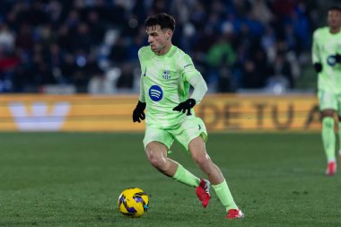 Madrid, İspanya - 18 Ocak 2025: Getafe FC ile Barselona FC arasında oynanan lig maçı. FC Barcelona 'nın oyuncuları. İspanya Süper Kupası Şampiyonu.
