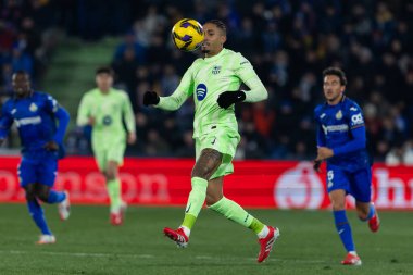 Madrid, İspanya - 18 Ocak 2025: Getafe FC ile Barselona FC arasında oynanan lig maçı. FC Barcelona 'nın oyuncuları. İspanya Süper Kupası Şampiyonu.