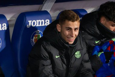 Madrid, İspanya - 18 Ocak 2025: Getafe FC ile Barselona FC arasında oynanan lig maçı. FC Barcelona 'nın oyuncuları. İspanya Süper Kupası Şampiyonu.
