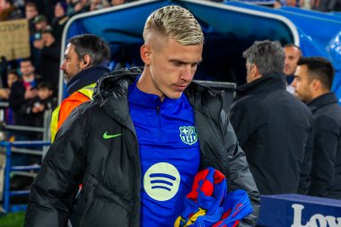 Madrid, İspanya - 18 Ocak 2025: Getafe FC ile Barselona FC arasında oynanan lig maçı. FC Barcelona 'nın oyuncuları. İspanya Süper Kupası Şampiyonu.