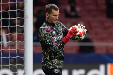 Madrid, İspanya - 21 Ocak 2025: Atletico de Madrid ile Bayer Leverkusen arasında oynanan Şampiyonlar Ligi maçı. Bayer Leverkusen oyuncuları