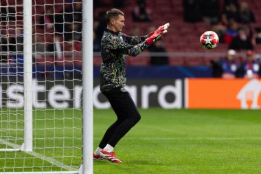 Madrid, İspanya - 21 Ocak 2025: Atletico de Madrid ile Bayer Leverkusen arasında oynanan Şampiyonlar Ligi maçı. Bayer Leverkusen oyuncuları