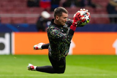 Madrid, İspanya - 21 Ocak 2025: Atletico de Madrid ile Bayer Leverkusen arasında oynanan Şampiyonlar Ligi maçı. Bayer Leverkusen oyuncuları