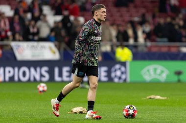 Madrid, İspanya - 21 Ocak 2025: Atletico de Madrid ile Bayer Leverkusen arasında oynanan Şampiyonlar Ligi maçı. Bayer Leverkusen oyuncuları