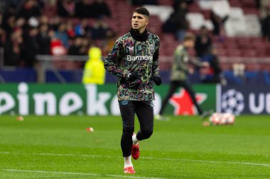 Madrid, İspanya - 21 Ocak 2025: Atletico de Madrid ile Bayer Leverkusen arasında oynanan Şampiyonlar Ligi maçı. Bayer Leverkusen oyuncuları