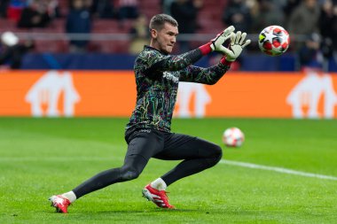 Madrid, İspanya - 21 Ocak 2025: Atletico de Madrid ile Bayer Leverkusen arasında oynanan Şampiyonlar Ligi maçı. Bayer Leverkusen oyuncuları