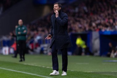 Madrid, İspanya - 21 Ocak 2025: Atletico de Madrid ile Bayer Leverkusen arasında oynanan Şampiyonlar Ligi maçı. Bayer Leverkusen oyuncuları